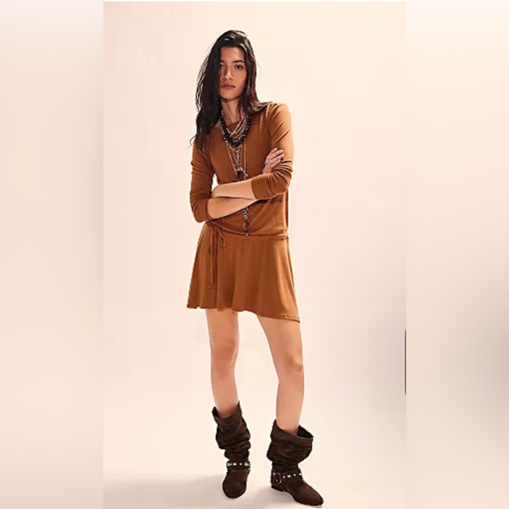 Free People Brown Long Sleeve Dress